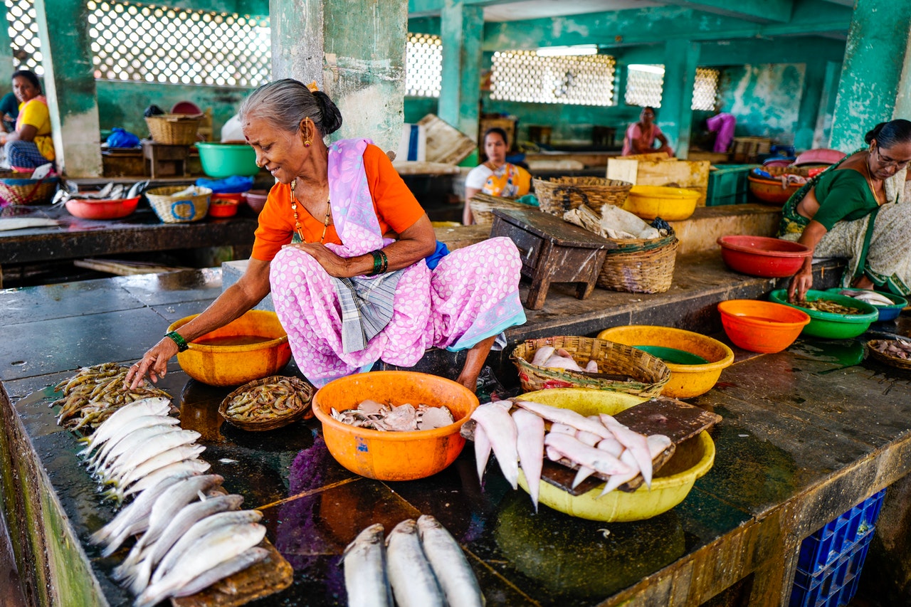 Woman_wearing_a_beautiful_bright_sari_和_selling_fish_at_markets_in_印度.jpg