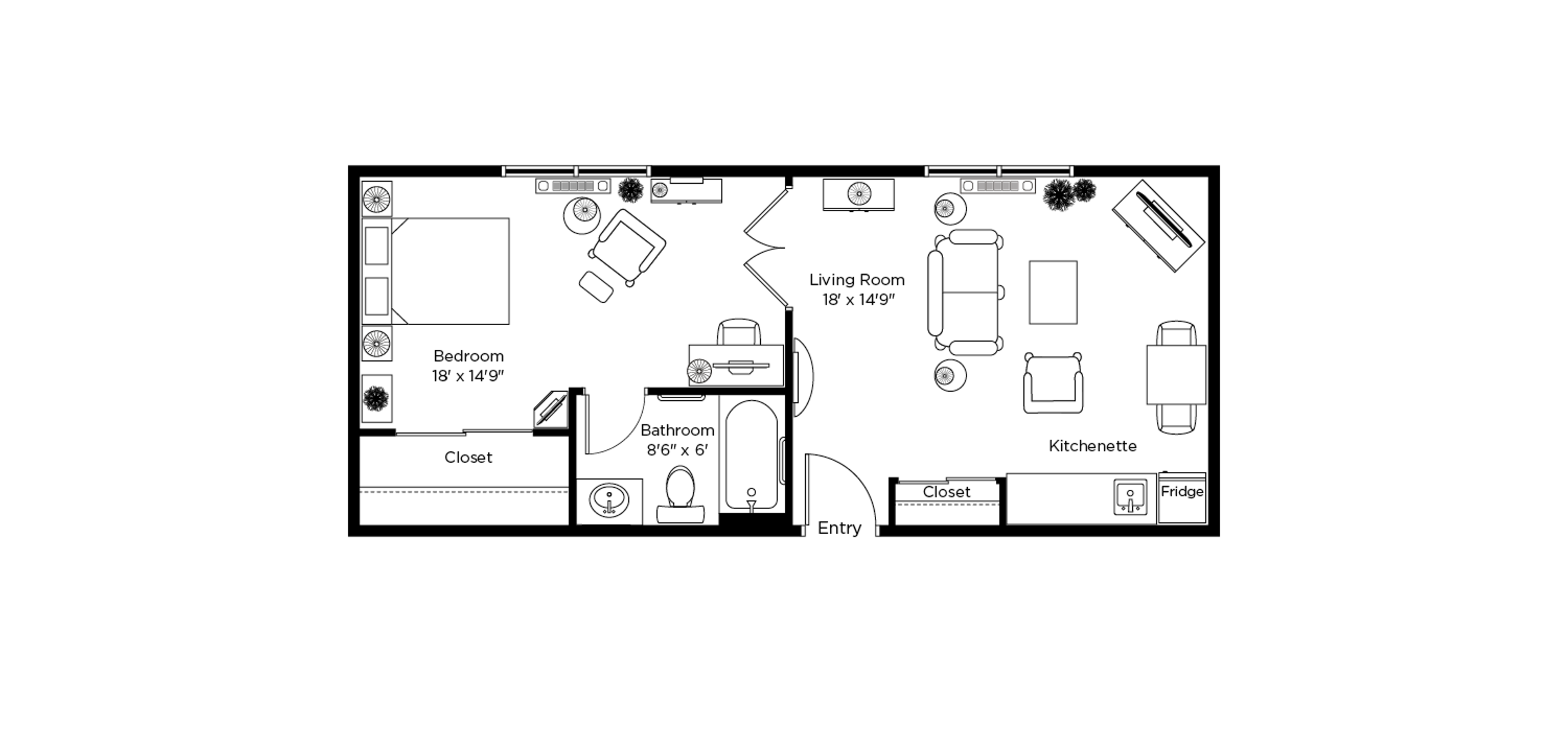 Christopher Terrace Sample 1 Bedroom Floor Plan B