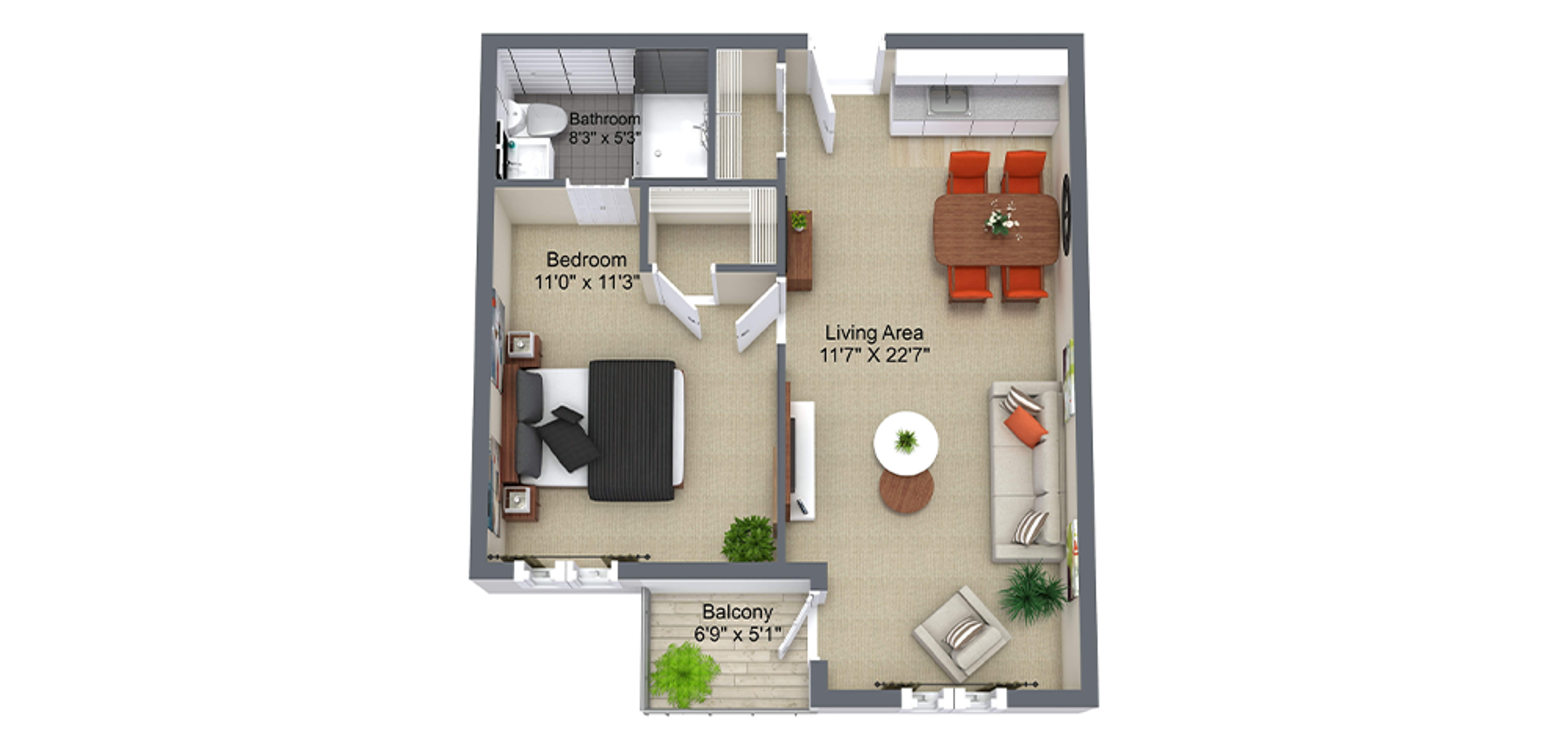 The Bentley Yorkton Sample 1 Bedroom Plan