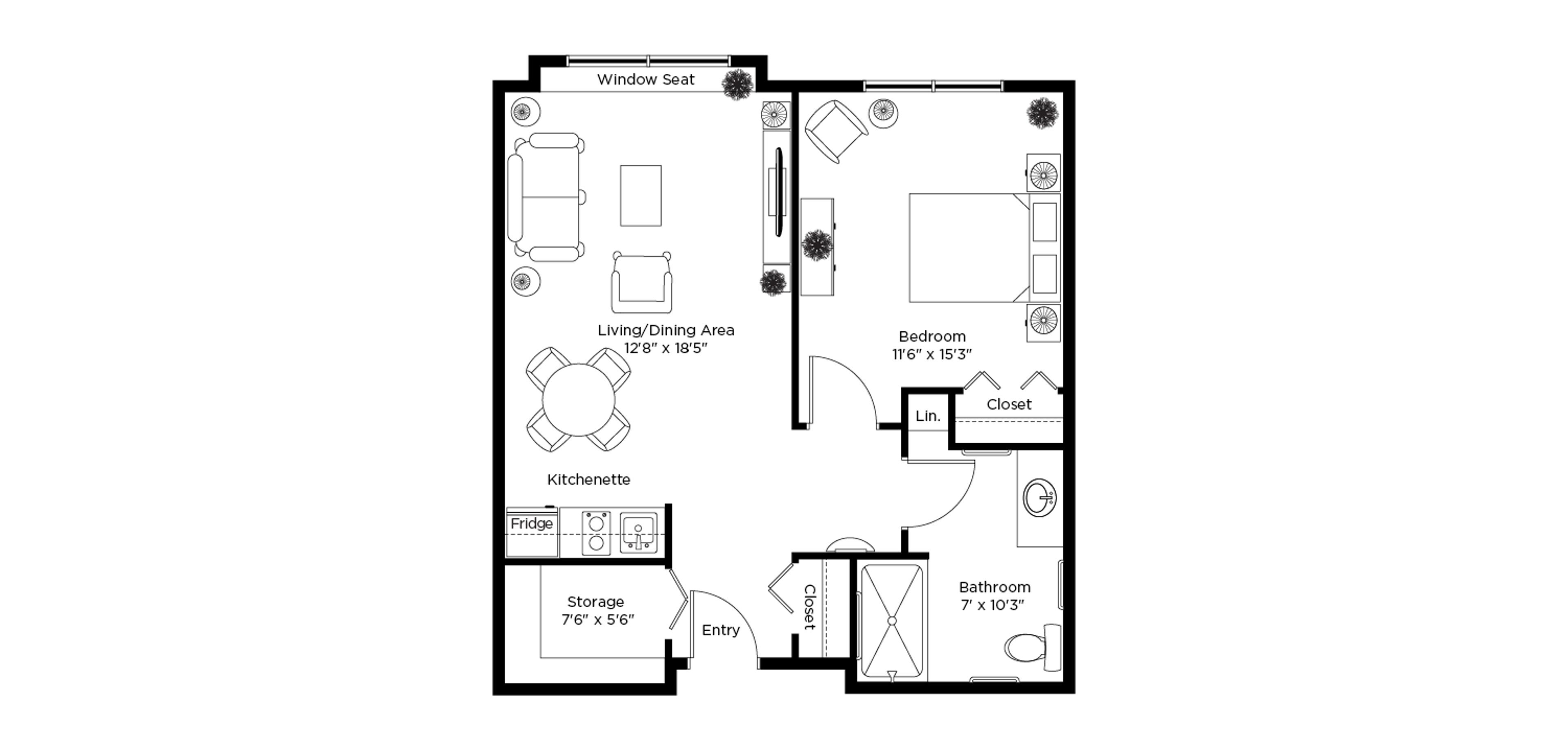 1 Bedroom E Floor Plan, Renaissance, Langley