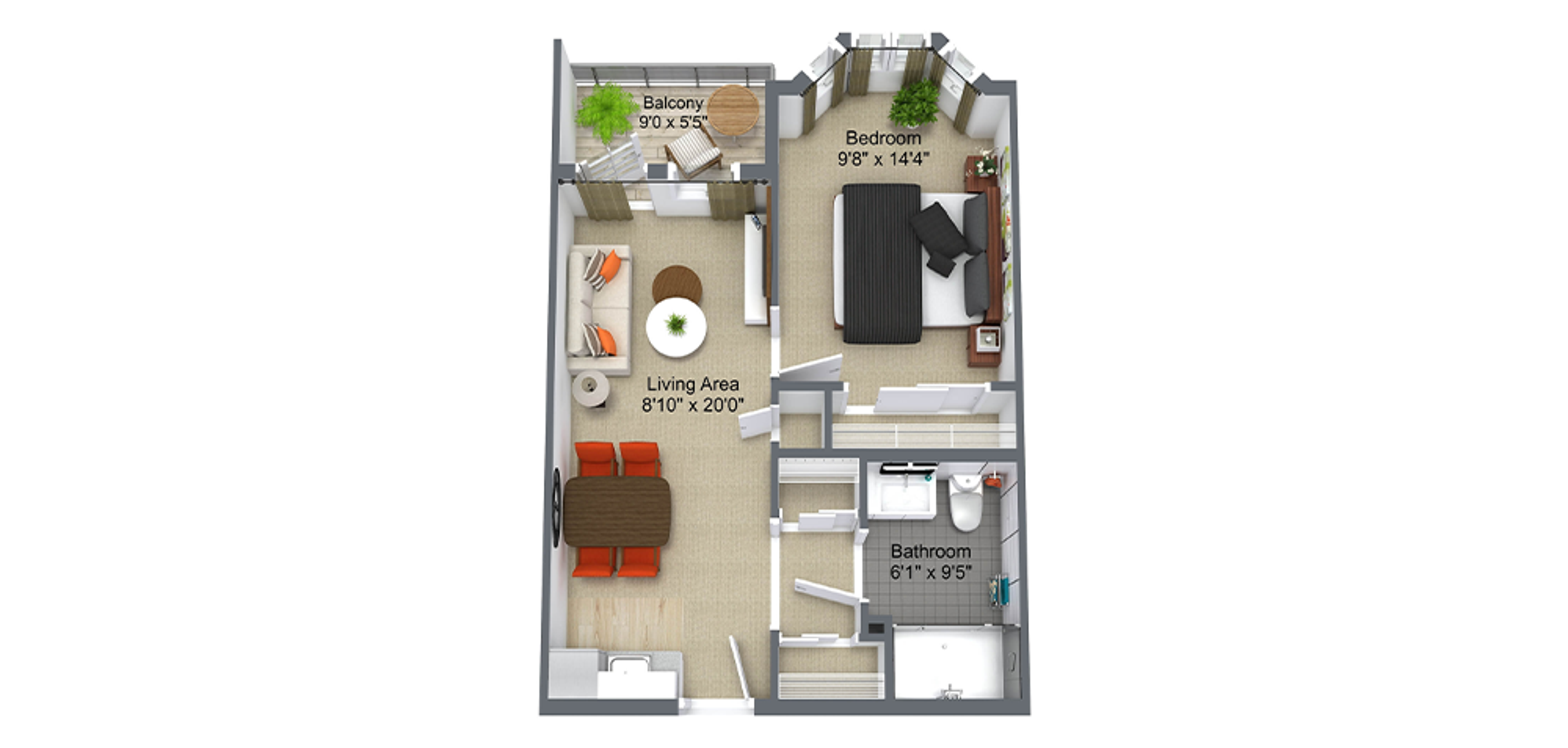 The Dorchester Sample 1 Bedroom Plan