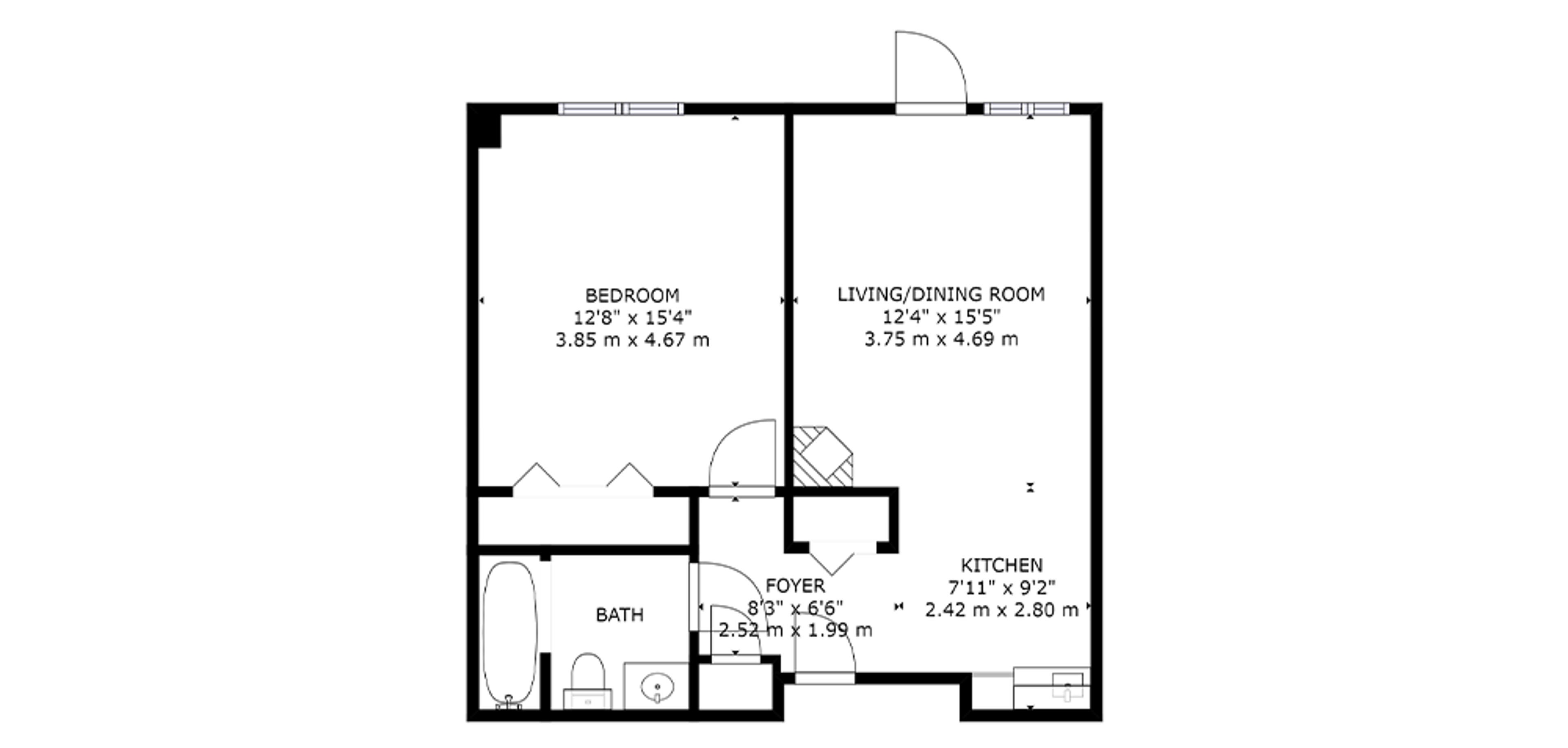 The Bentley Saskatoon Sample 1 Bedroom Plan B 