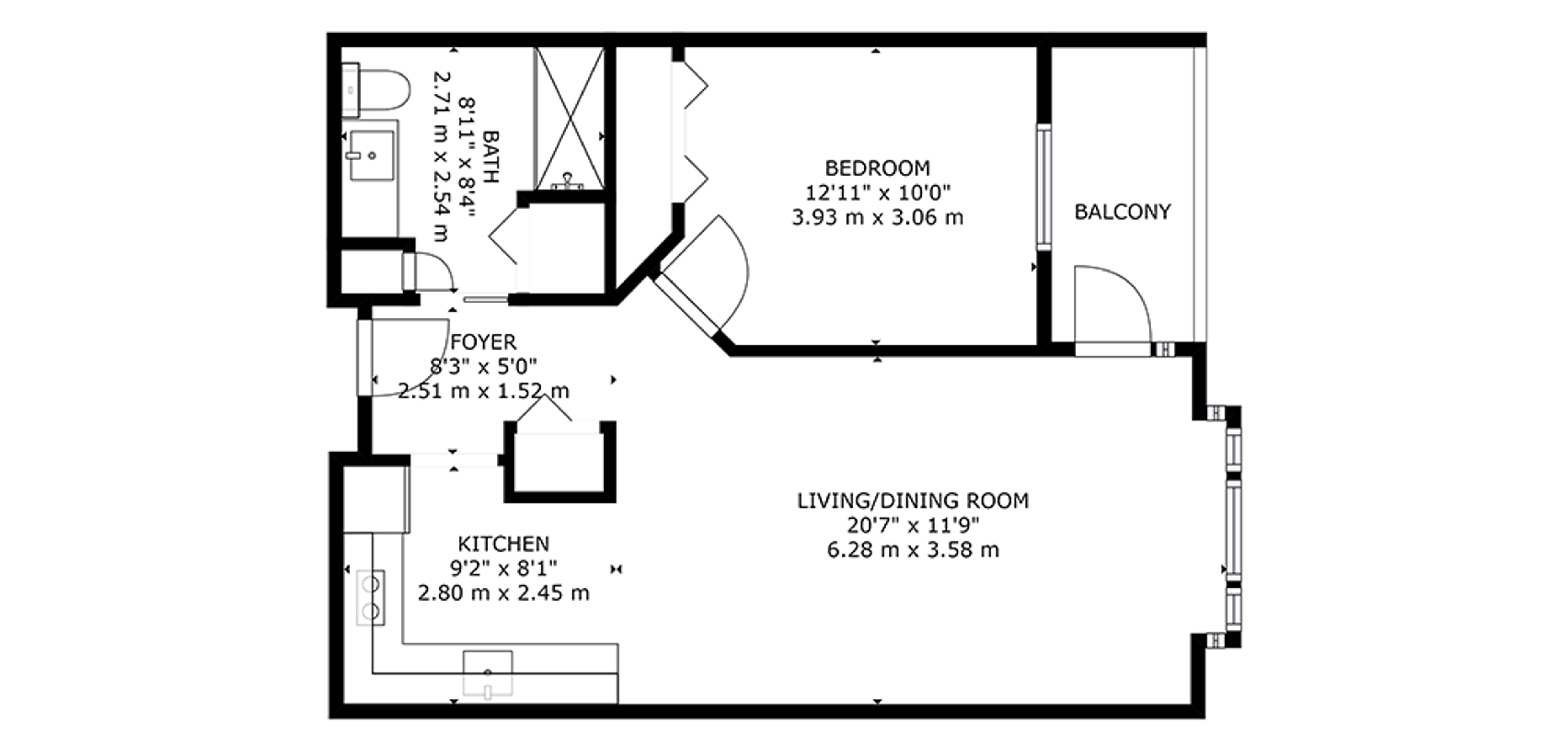 Hollyburn House Sample 1 Bedroom Plan B