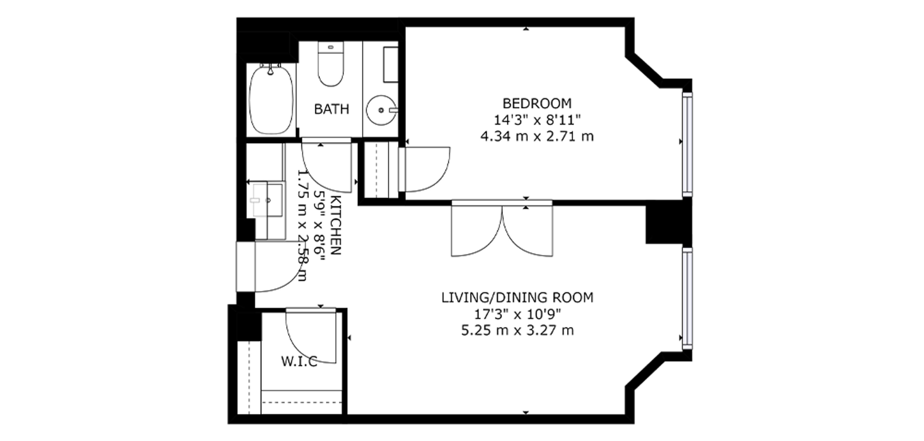 Churchill Place Sample 1 Bedroom Plan