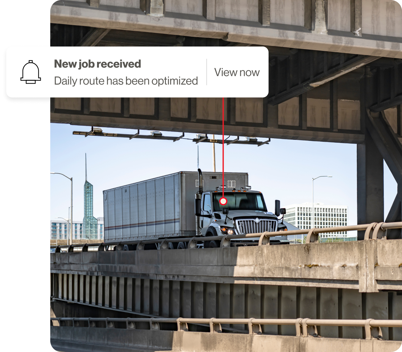 Semi-truck with a new job route alert.