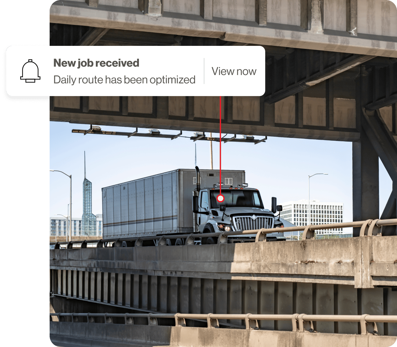 Semi-truck with a new job route alert.