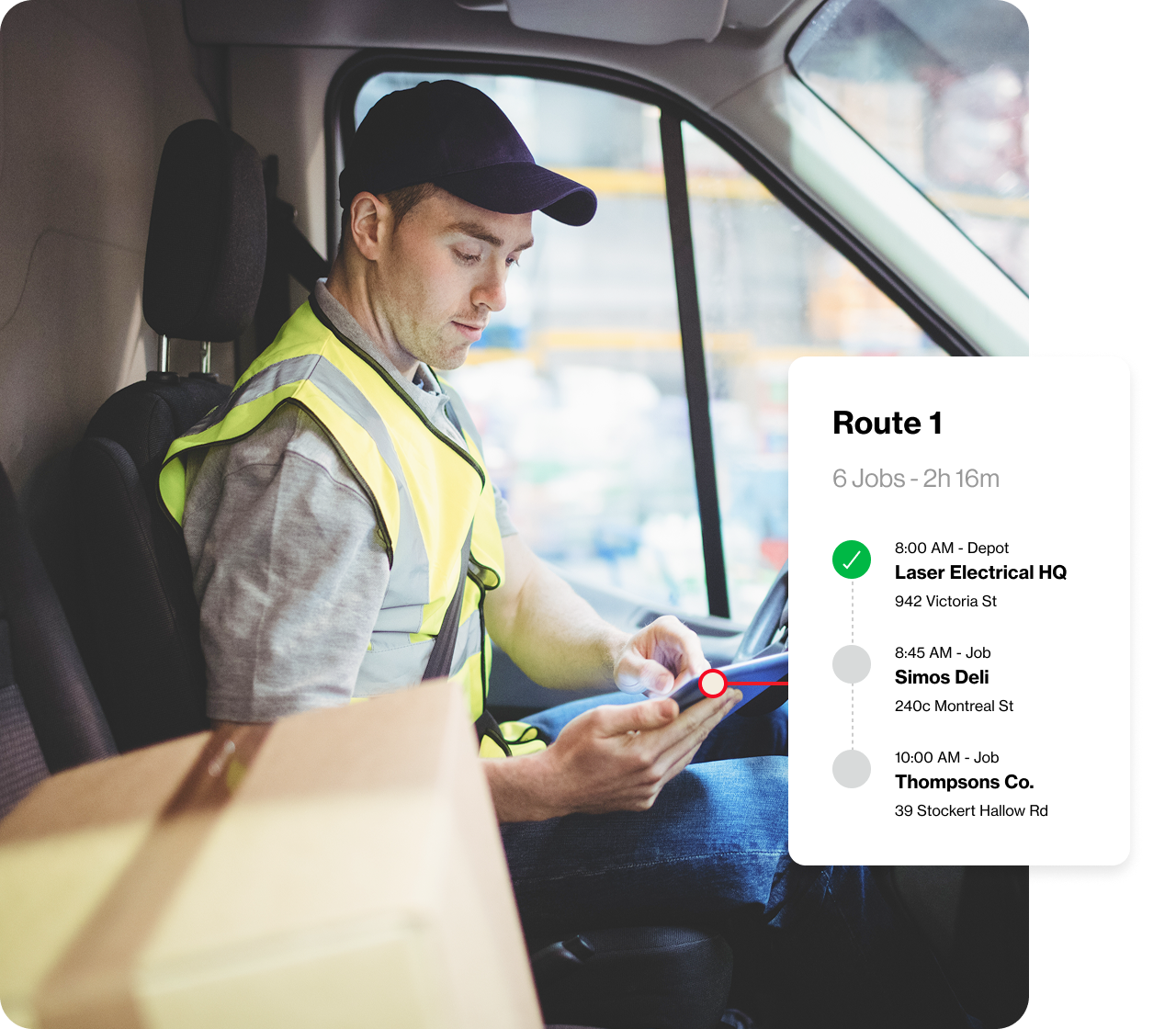 Driver checking route on a phone.