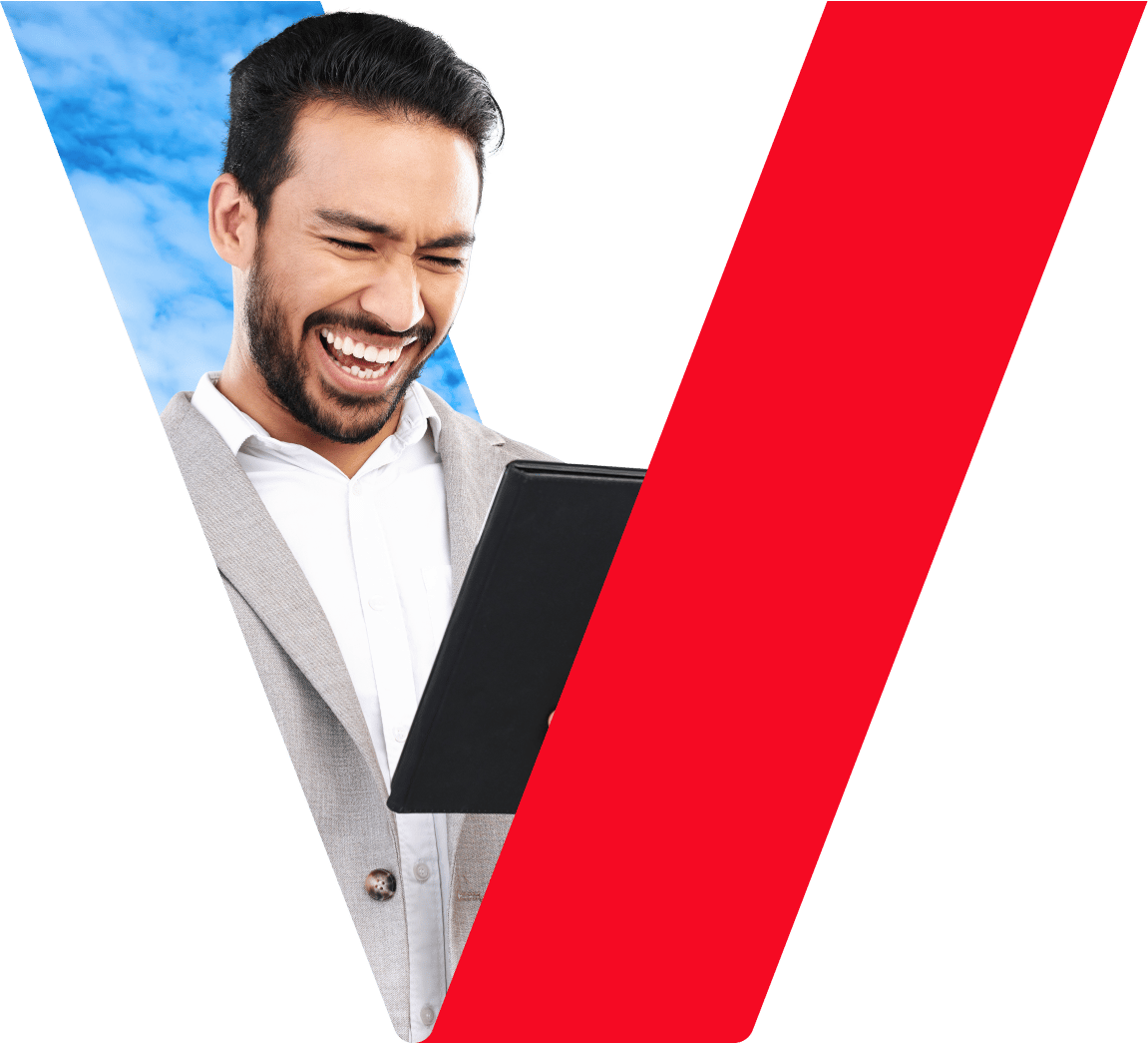 A man looking at a tablet