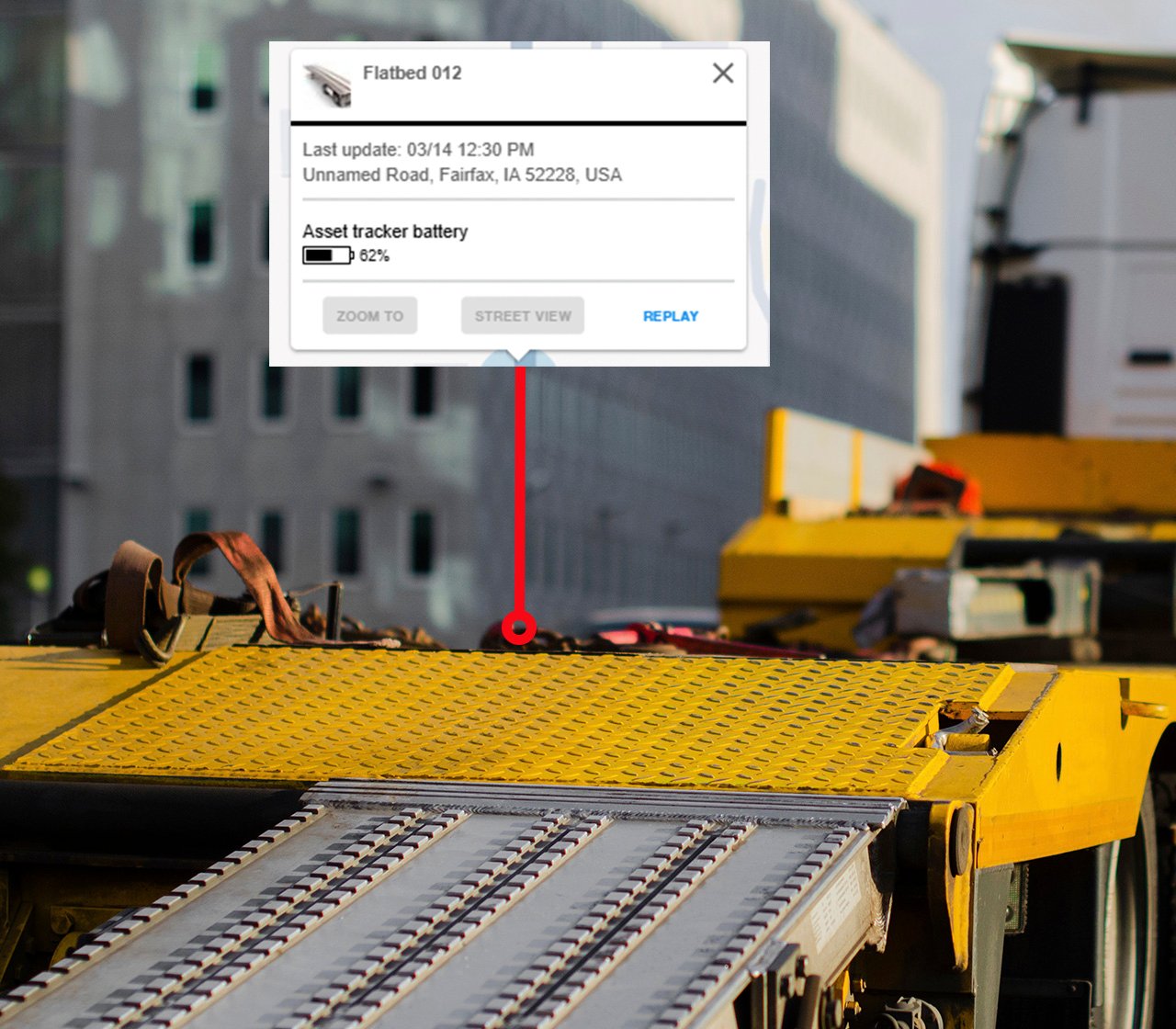 GPS label with icon tracking a construction vehicle.