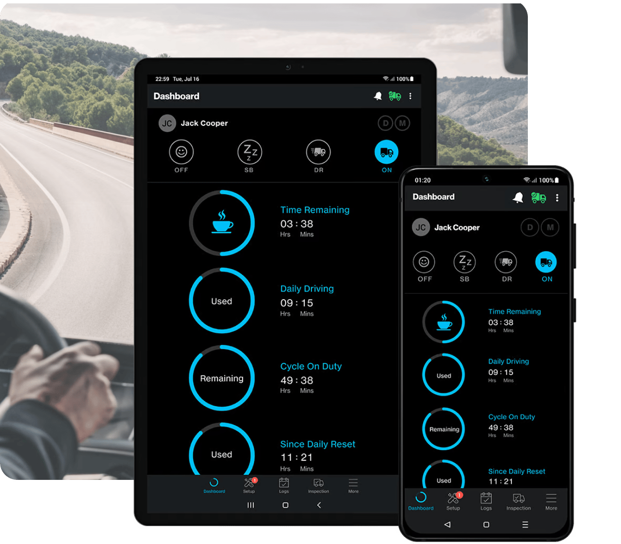 Fleet management app shown on mobile devices