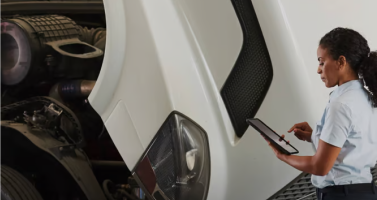 Maintenance being performed on a fleet vehicle