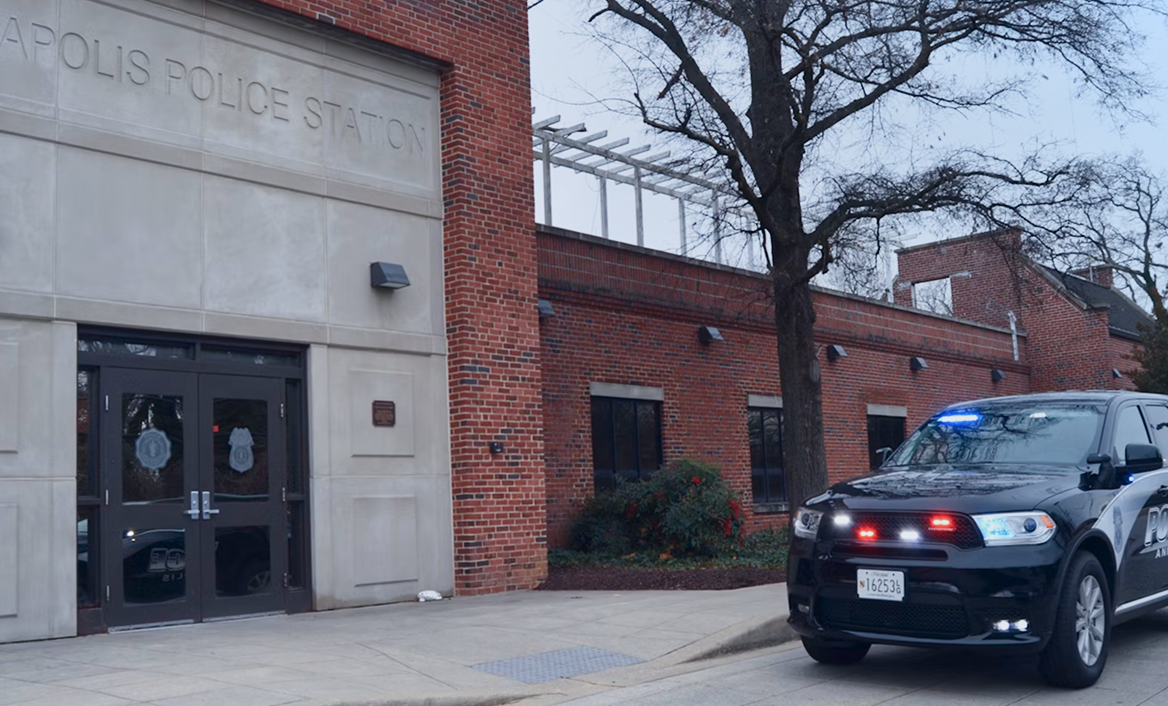 Annapolis Police Station with squad car.