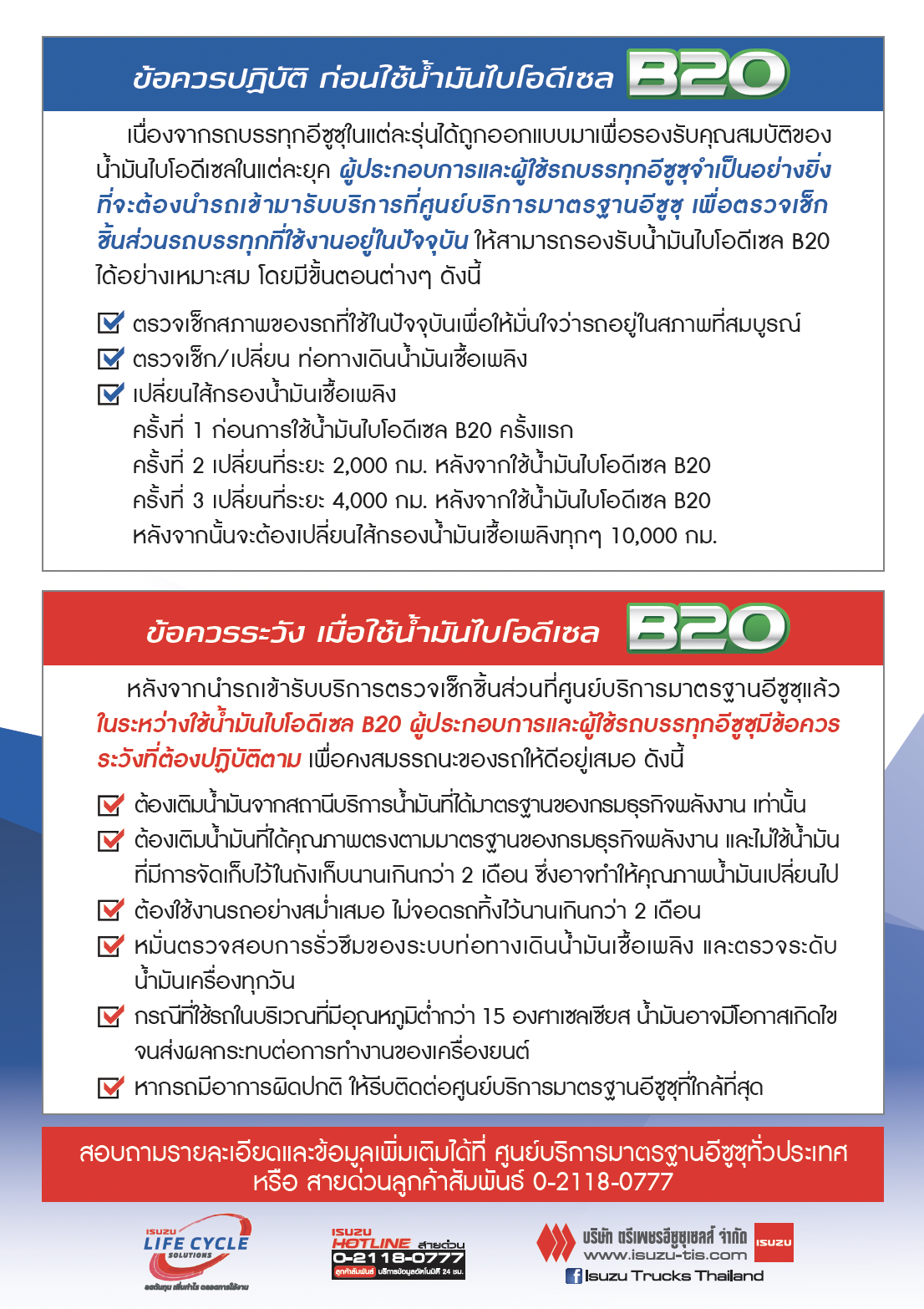 ข้อควรปฏิบัติก่อนใช้น้ำมันไบโอดีเซล B20