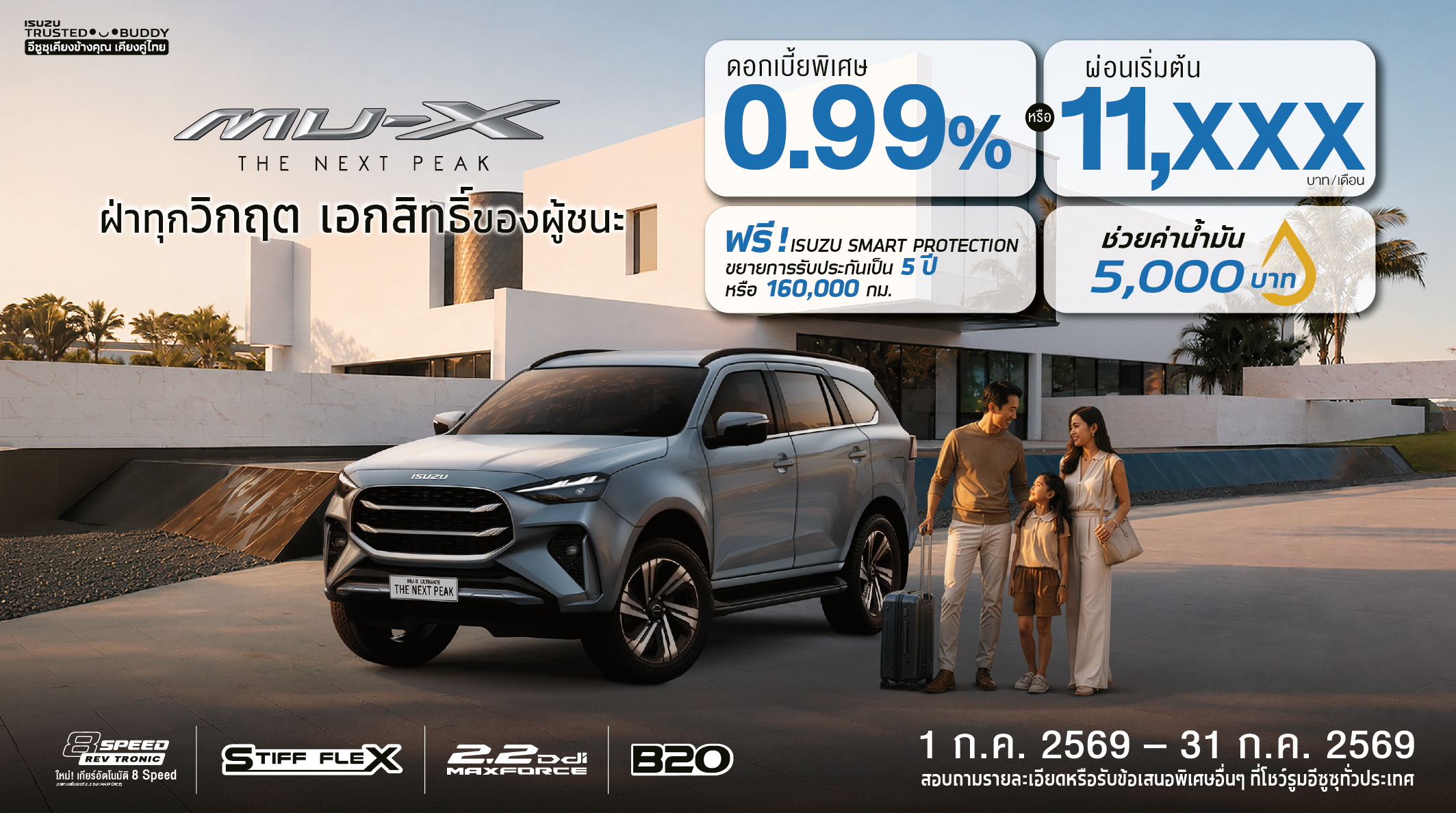 MU-X รุ่น ULTIMATE ELEGANT ACTIVE ดอกเบี้ยพิเศษ 0.99%