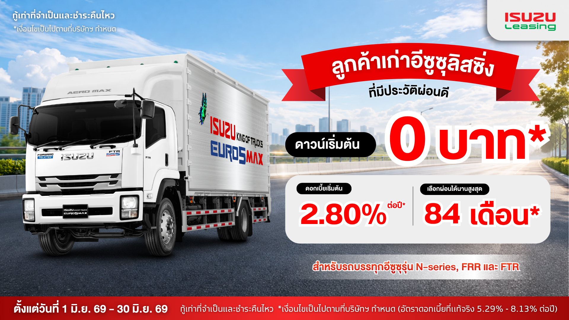 โปรแรงต้นปีดาวน์เริ่มต้น 0 บาทจากอีซูซุลิสซิ่ง สำหรับรถบรรทุกอีซูซุ รุ่น N-Series, FRR และ FTR