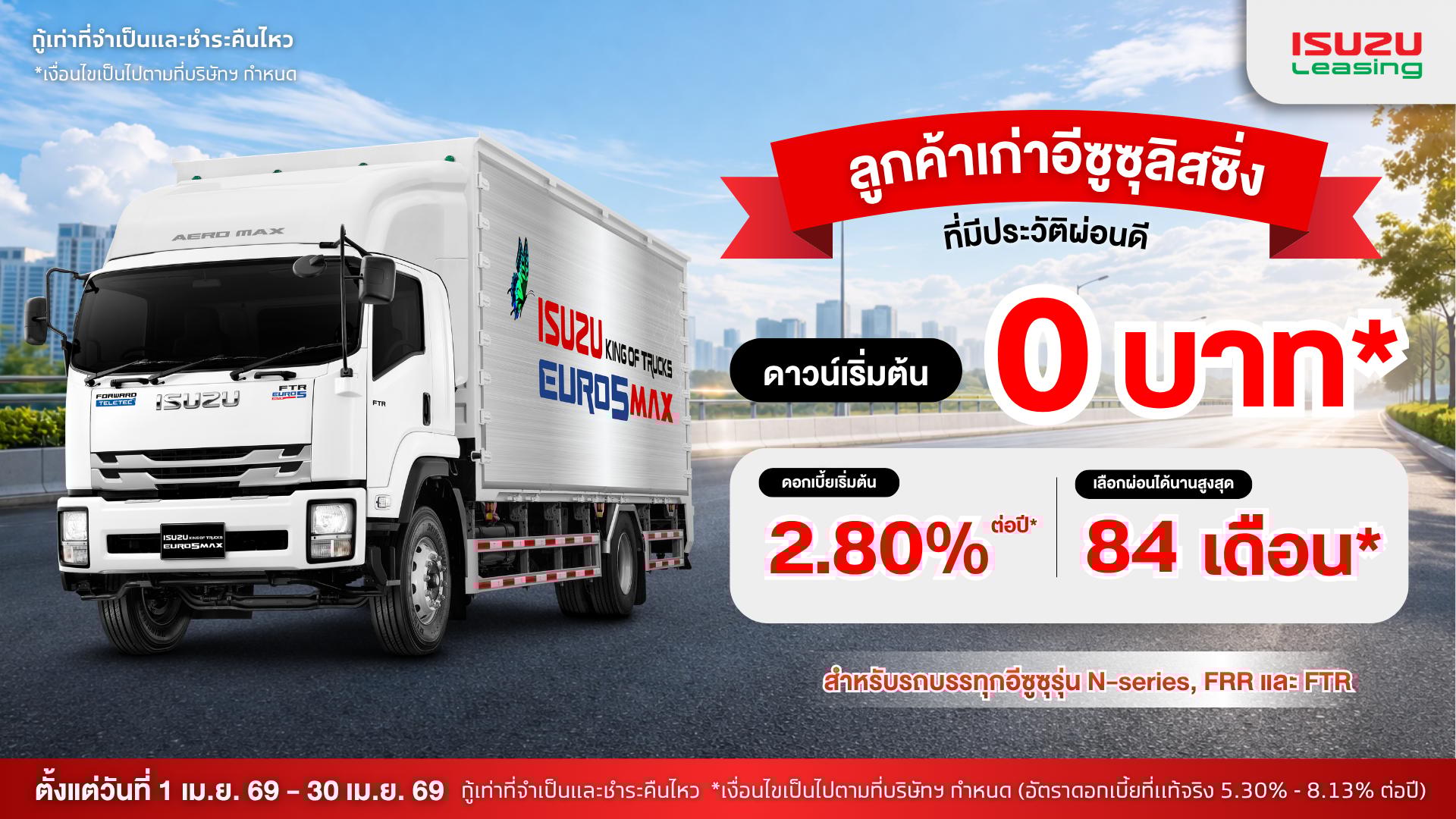 โปรแรงต้นปีดาวน์เริ่มต้น 0 บาทจากอีซูซุลิสซิ่ง สำหรับรถบรรทุกอีซูซุ รุ่น N-Series, FRR และ FTR