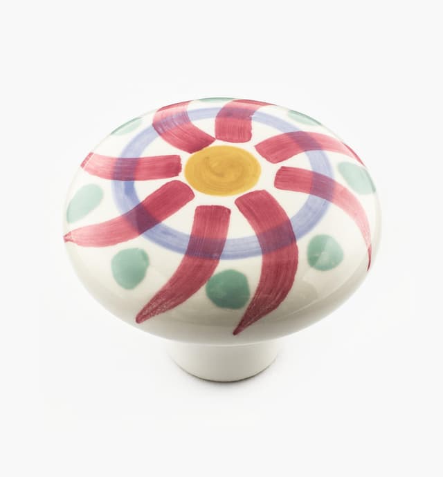 image of Red Swirl Painted Ceramic Knobs