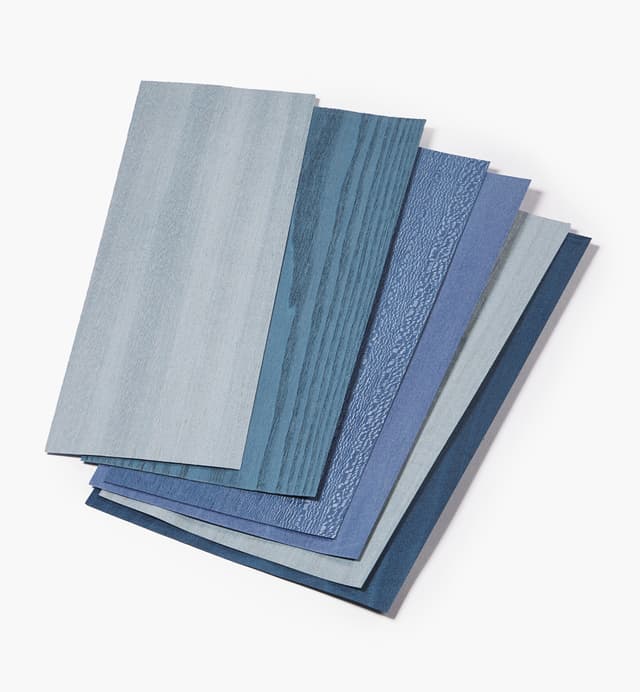 image of Échantillon de placages teints, bleu