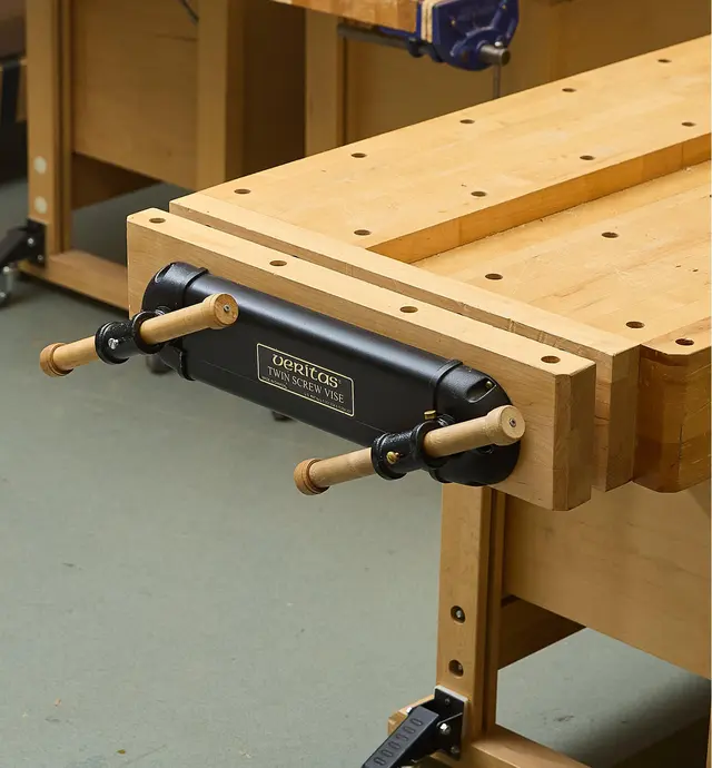Veritas Twin-Screw Vise attached to a workbench