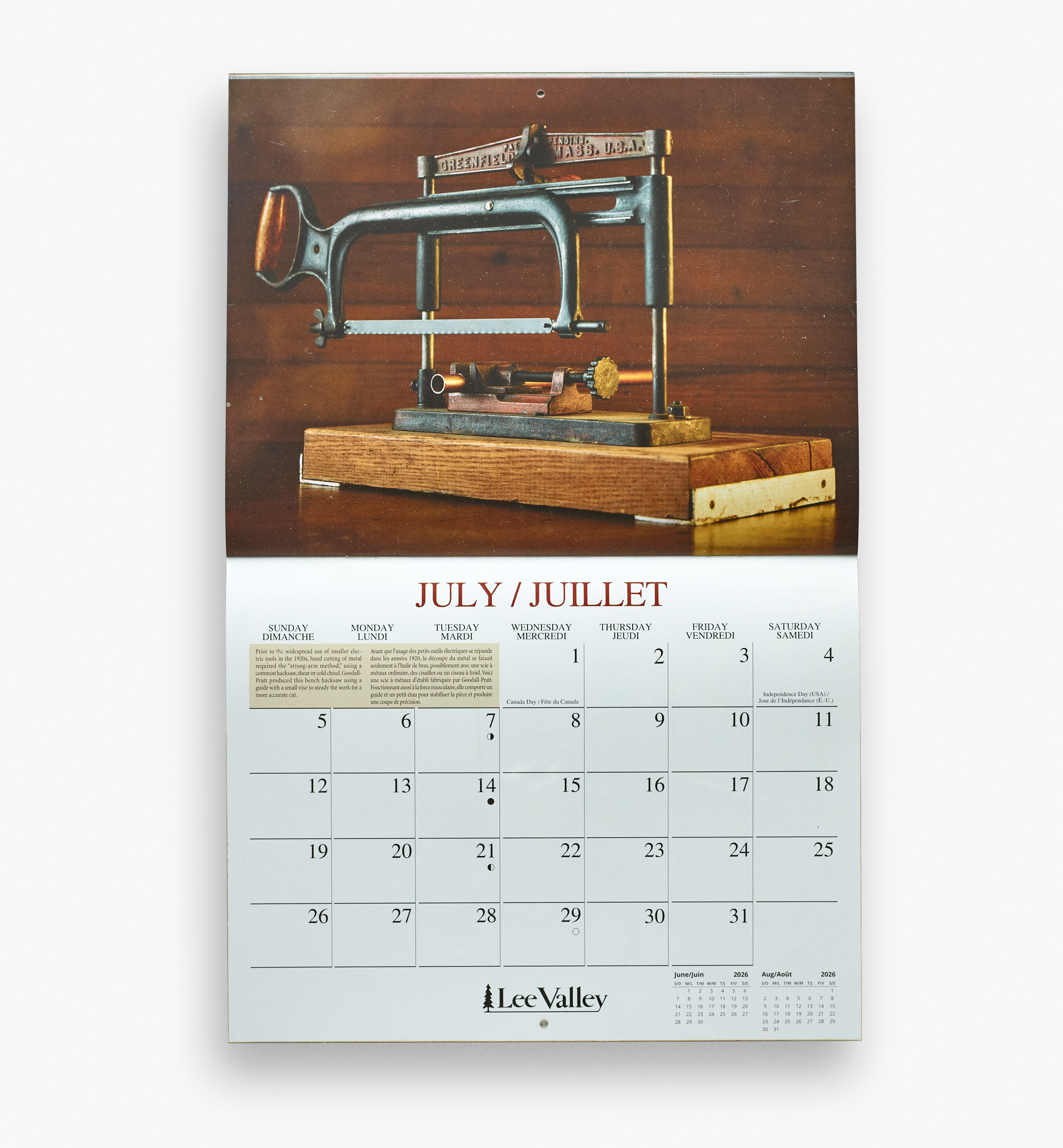 Calendrier de 16 mois Lee Valley – Travail du bois