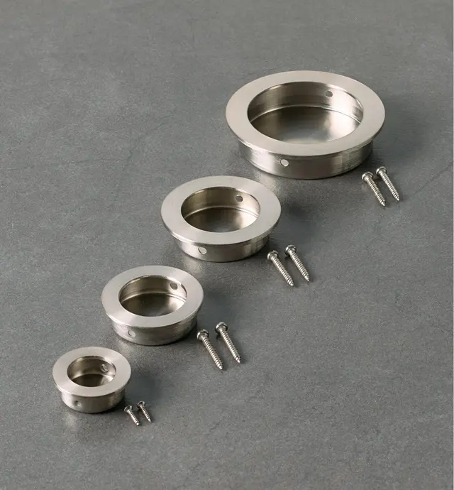 image of Poignées rondes encastrées en acier inoxydable