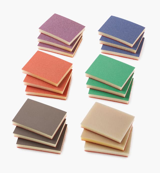 image of 18-Pc. Sample Pack of Mirka LD 3" × 4" × 1/2" Grip Abrasive Sponges