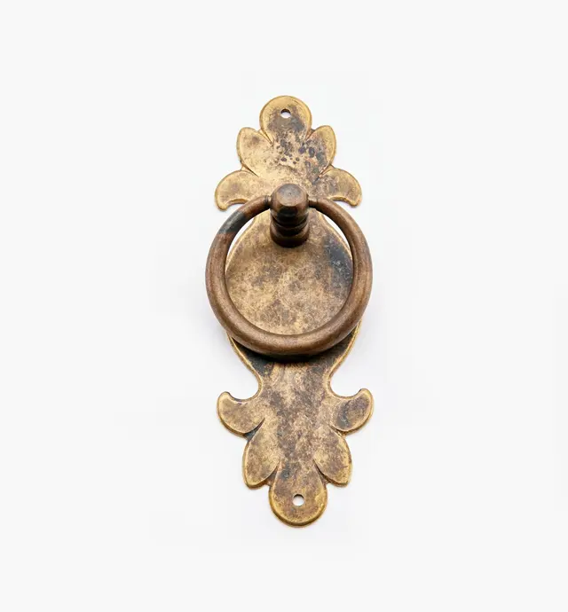image of Solid Brass Plate Ring Pull with Escutcheon