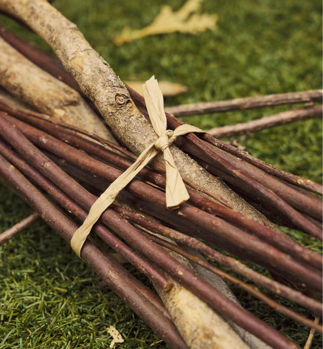 A bundle of sticks tied together with a paper tie