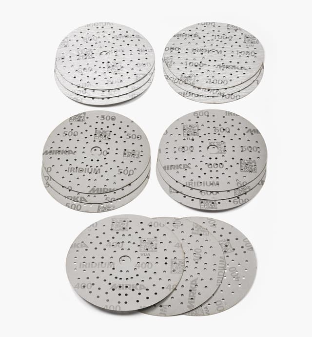 image of 15-Pc. Sample Pack of Mirka 6" Fine 121-Hole Iridium Grip Discs