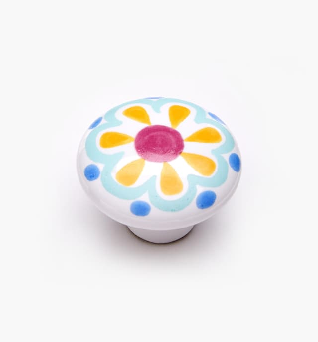 image of Brown Floral Painted Ceramic Knobs