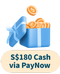 S$180 Cash + 30,000 miles