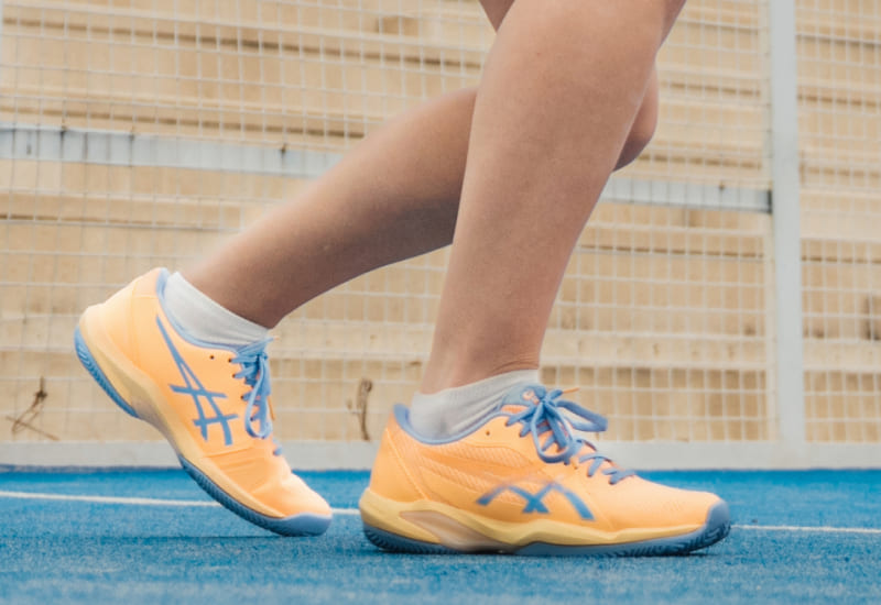 Close-up on padel shoes for playing style speed