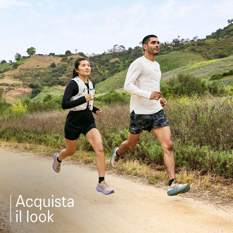 Female and male runner wearing ASICS Nature Bathing gear
