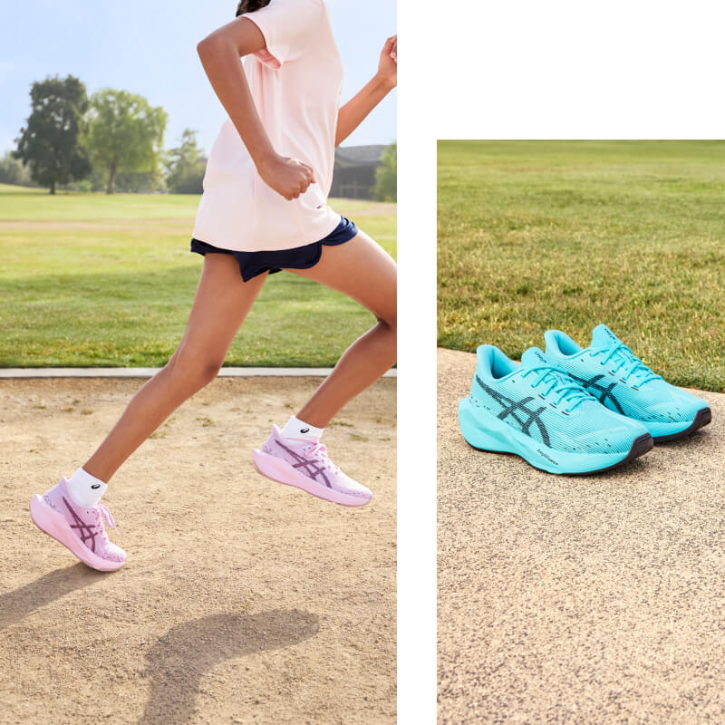 Kids wearing ASICS running shoes