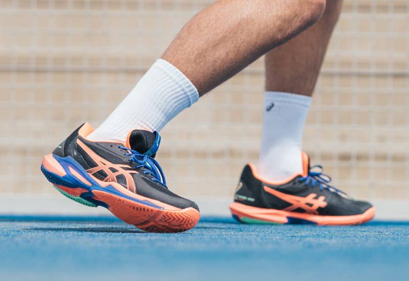 Close-up on padel shoes for playing style speed