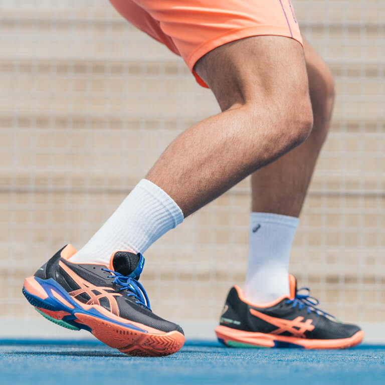 Close-up on padel shoes for playing style speed