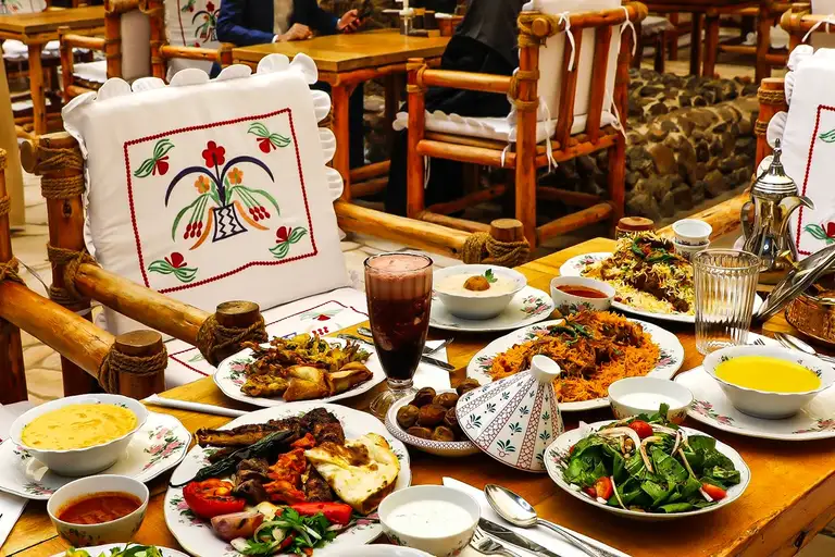 Emirati dinner displayed on a table