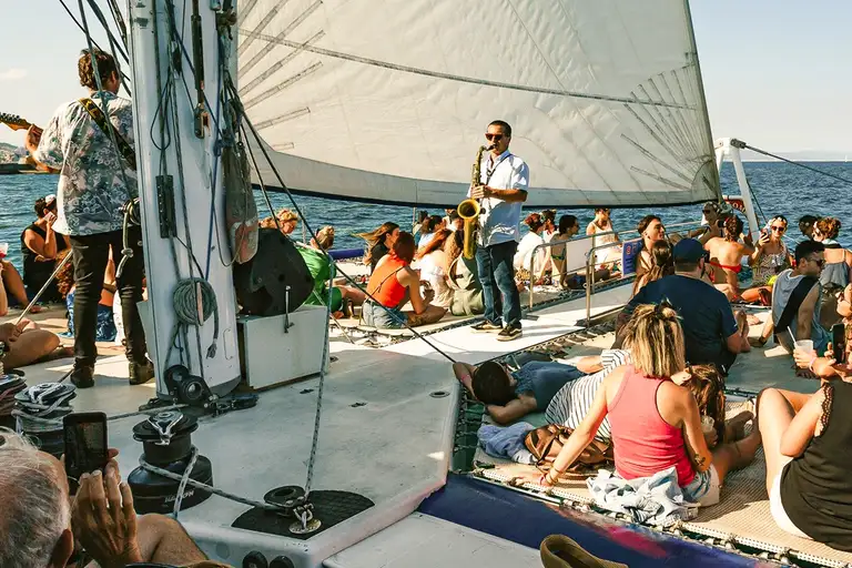Saxophonist on a boat