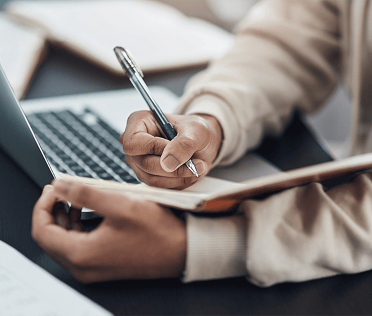 Person writing a blog