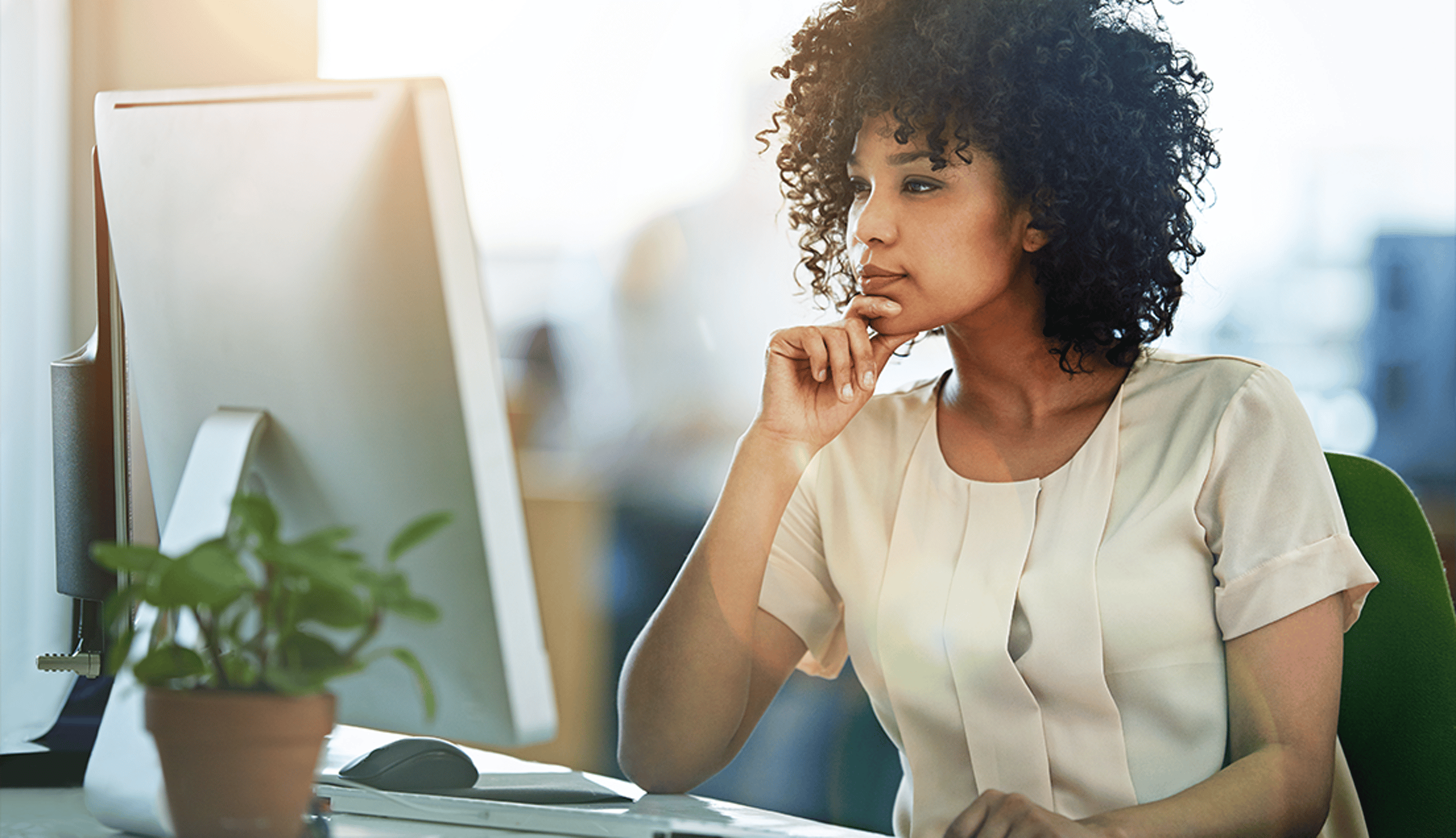 Woman looking at a screen