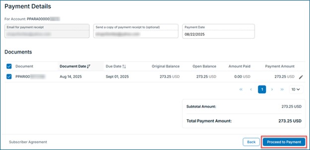 Payment Details page, click Proceed to Payment button to continue process.