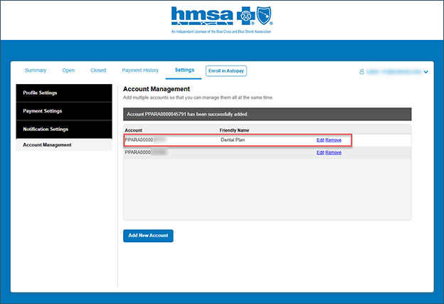 Update the newly added account.