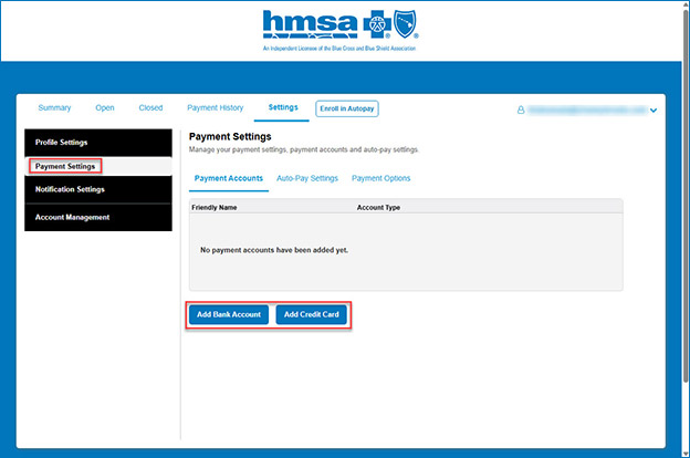 Einvoice Payment Settings, click Add Bank Account or Add Credit Card button to add a payment method.