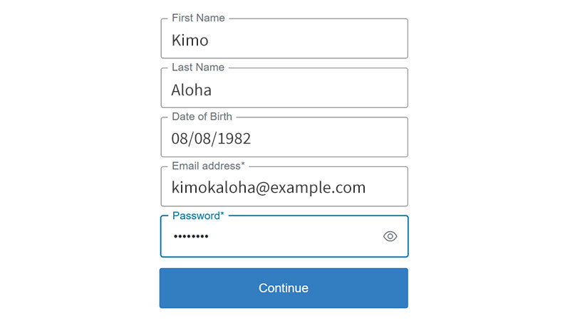 My account sign up step 2 modal