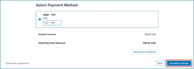 Click the Proceed to Review button to continuie the payment process.