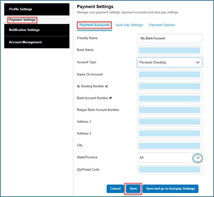 Einvoice Payment Settings, enter bank information and click Save button to add a payment method.