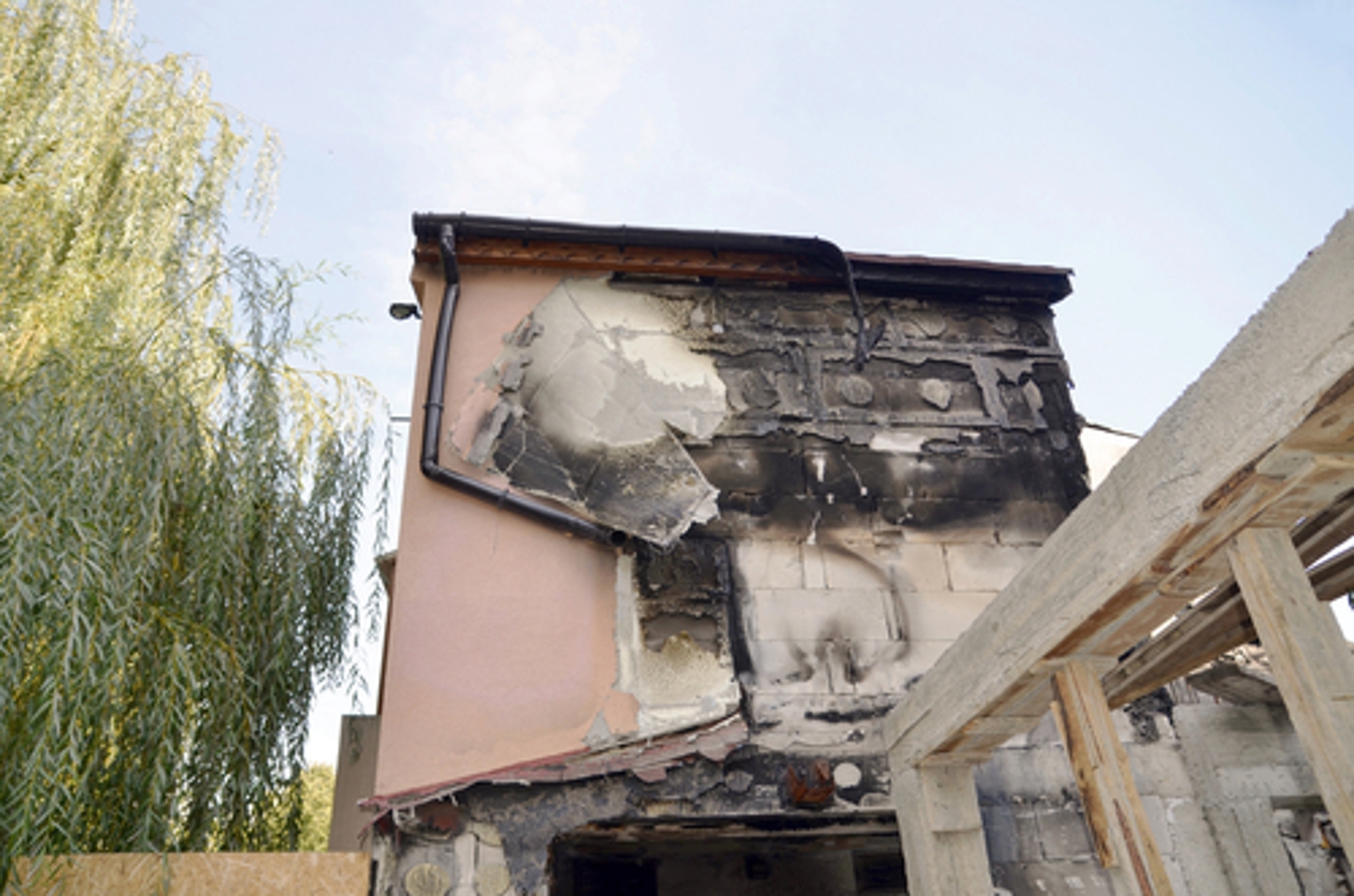 Fire damage on the side of a building