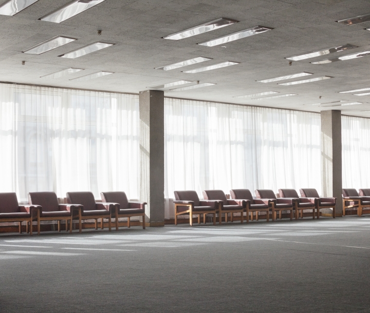 Office Space with Floor-to-Ceiling Drapes