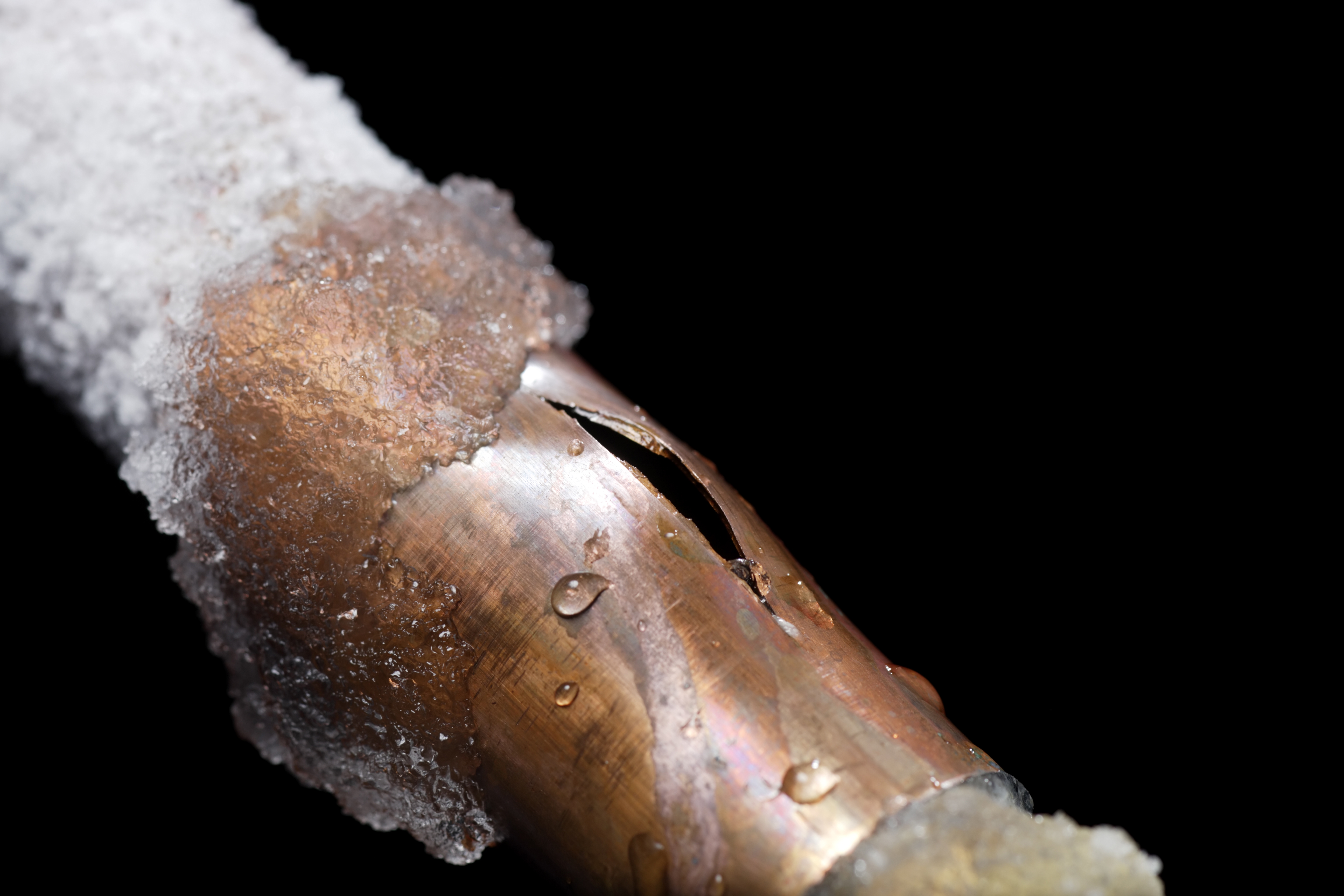 a copper pipe that has burst from freezing