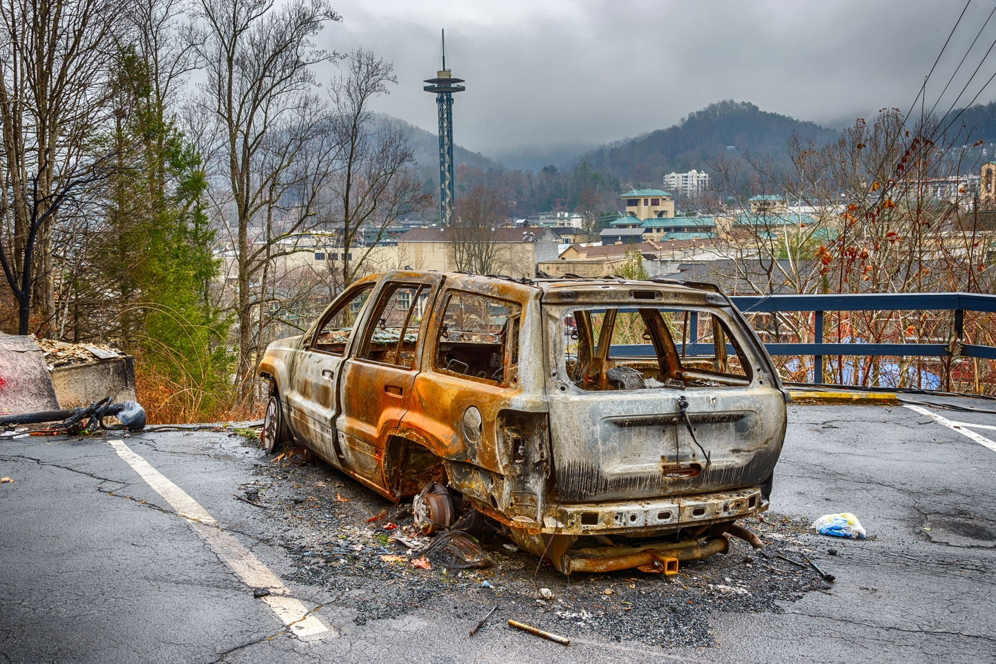 Aftermath of car being burned completely in Tennessee